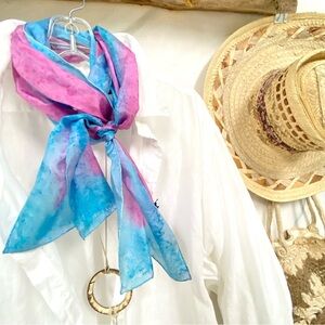 Artisan Watercolour SILK scarf/neck wrap w resort vacay cruise vibe